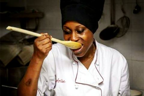 Victoire Goulobi, la bellissima cuoca nera, prima della prima del suo film