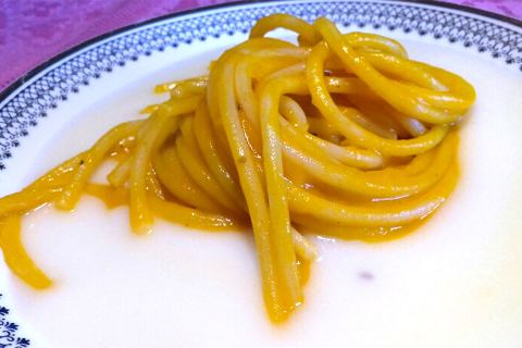 Spaghetti Cappelli Originale 1915 con crema di zafferano ellenico