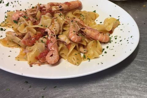 Trucioli scampi e pomodorini, Mauro Grandi, Focene, Roma