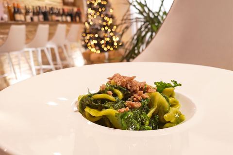 Antonio Paolino, Trucioli con broccoli in due consistenze e salsiccia